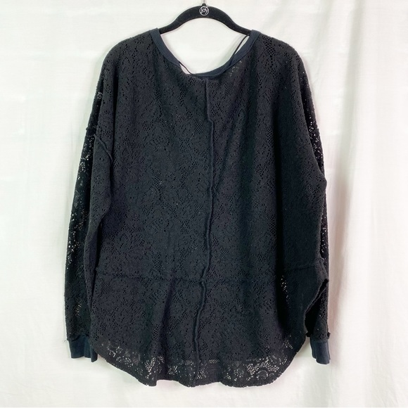 Free People Not Cold In This Black Knit Lace Sweater Top Med - Picture 7 of 9